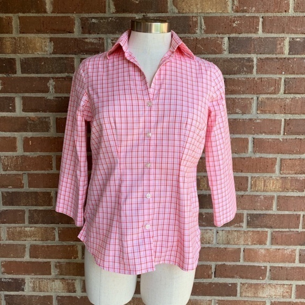 Lands’ End No Iron Plaid Print‎ Oxford